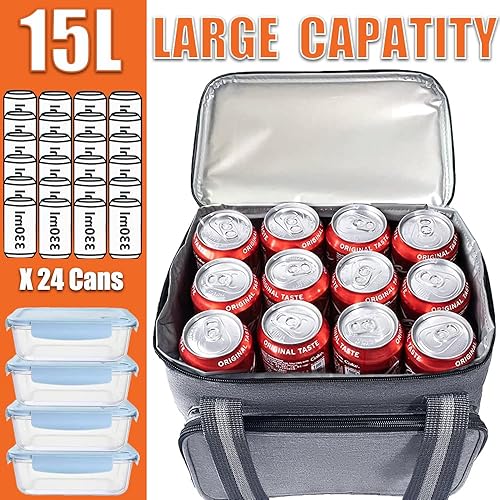 Miniatura 2 de Lonchera grande para mujereshombres, lonchera aislada de 24 latas (15 L) para oficina, trabajo, escuela, picnic, playa, reutilizable, a prueba de
