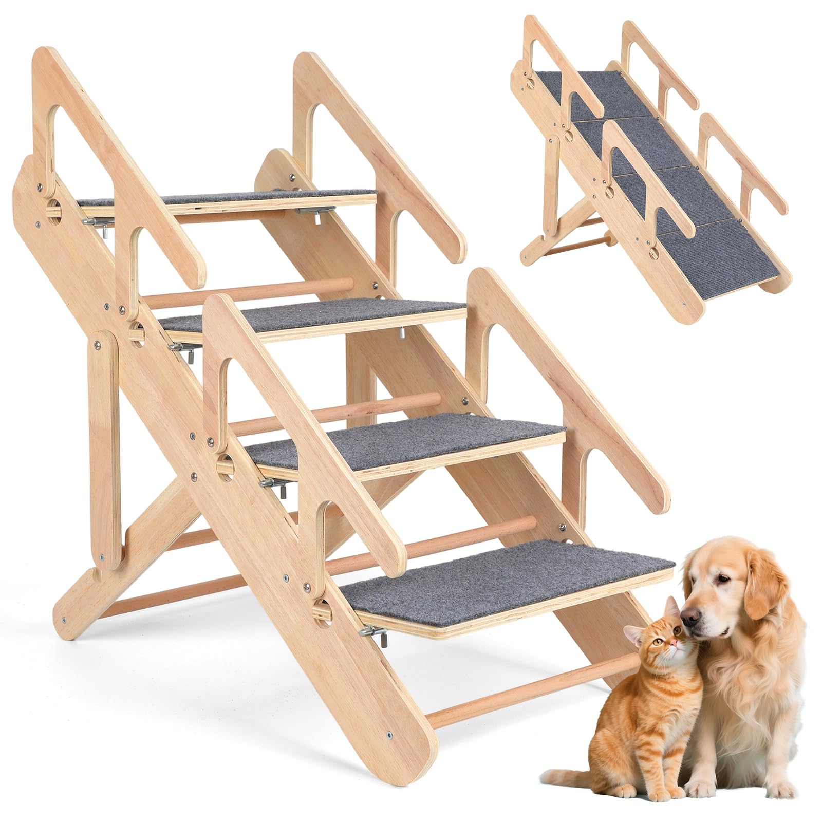 Scala per cani 2 in 1, regolabile, con 4 gradini per cani di piccola taglia, portatile, pieghevole, con superficie antiscivolo, per letto, divani e auto, fino a 68 kg