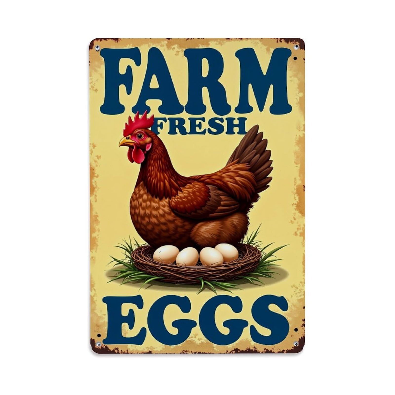 Jdfenggu Vintage Farm Fresh Eggs With Hen Retro Metal Tin Sign, Metal Poster For Bar, Home, Man Cave, Kitchen, Laundry Room Art Decor 8X12 Inch
