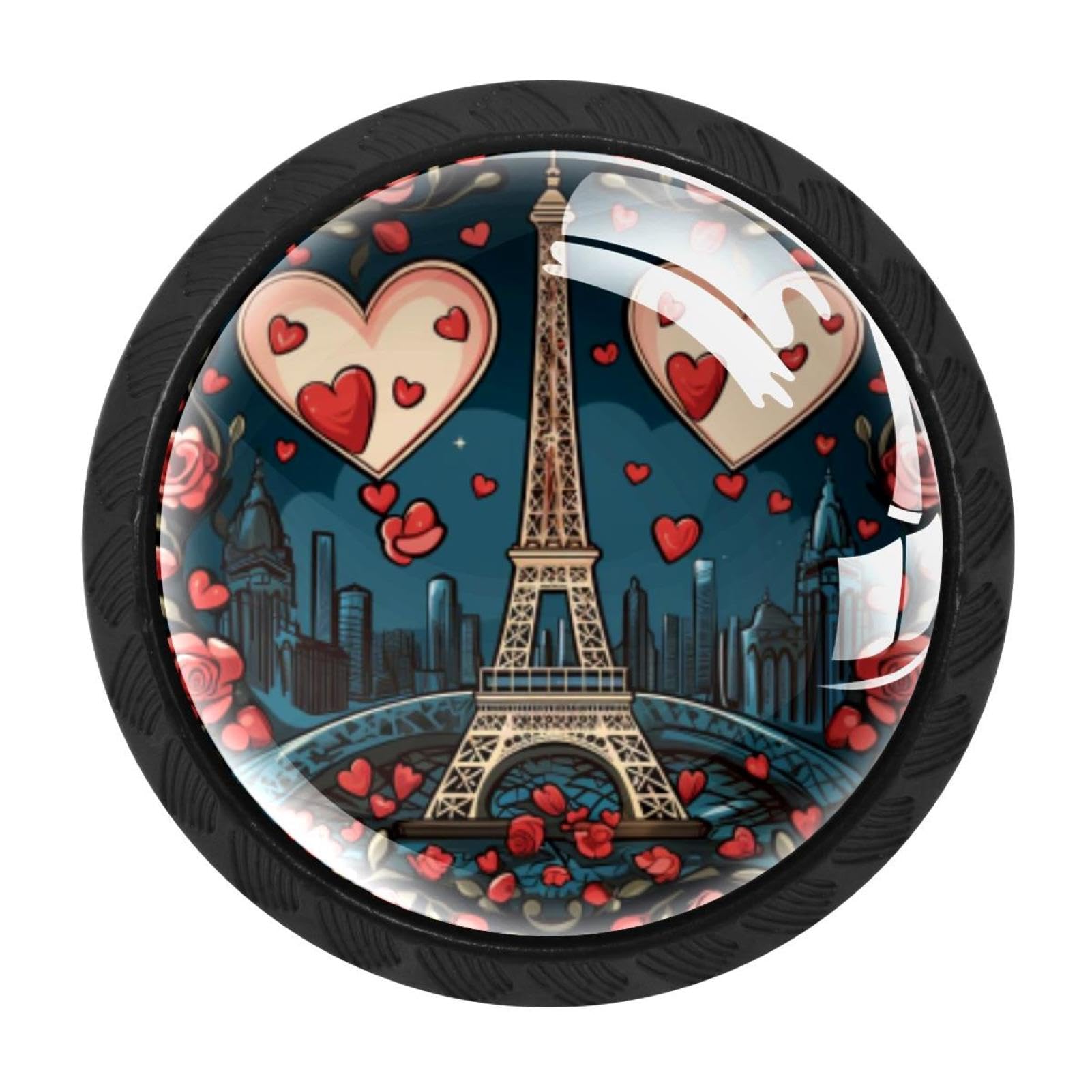 Chenzzzz Multicolored 09 4 Pack Cabinet Pulls Eiffel Tower Valentine's Day Kitchen Drawer Pulls Cabinet Handles