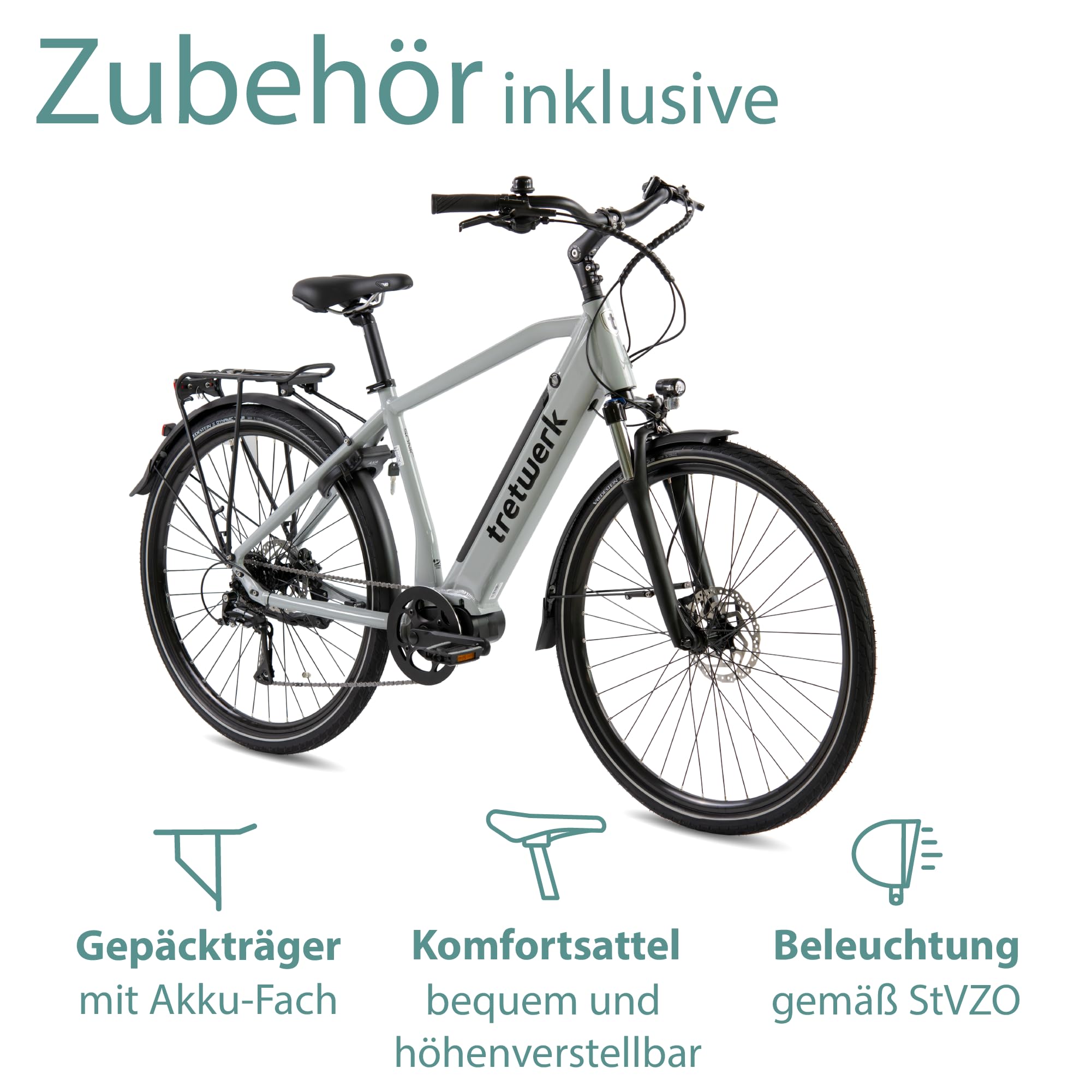 Tretwerk Sonic 28 Zoll Trekkingrad Herren Pedelec E Bike 8 Gang Fahrrad | grau 50 cm 160-180 cm Elektrofahrrad bis 130 km Trekking Fahrrad mit Federgabel