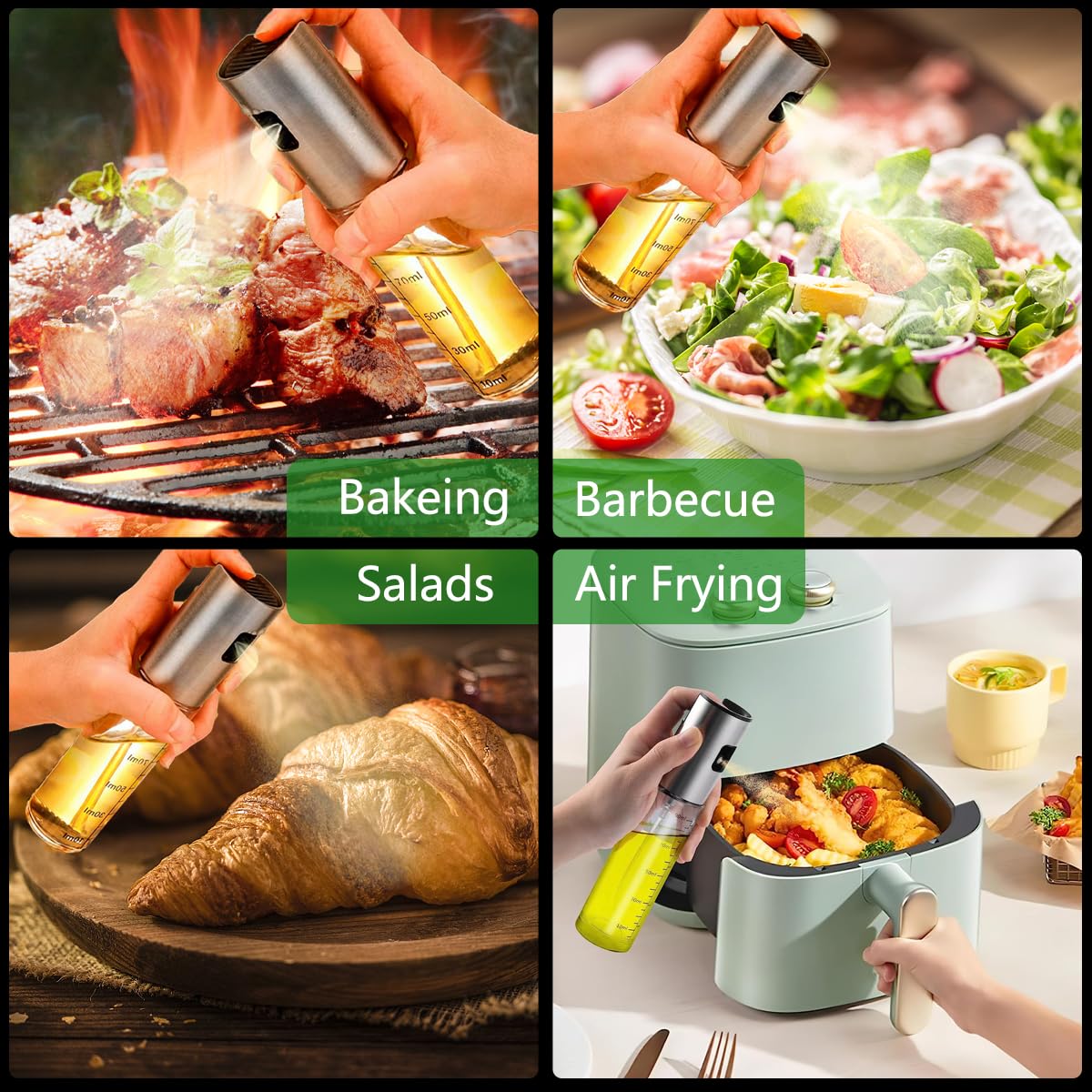 Vaporisateur D'huile Renforcé BETA NOBLE - 2 Pièces | Pour Salades, Grillades, Pâtisserie | Buse Précise, Bouteille En Verre Sans BPA