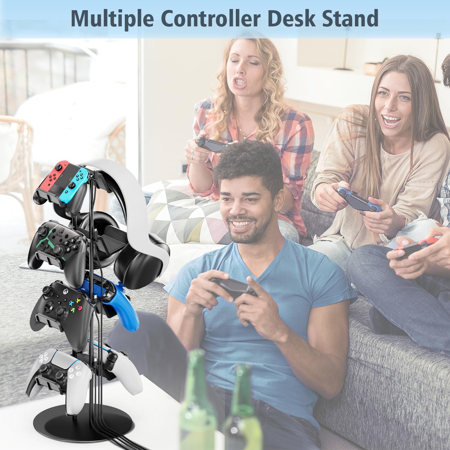 Supporto Cuffie e Joystick a 4 Livelli, Porta Cuffie e Joystick Universale per PS5/PS4/Xbox/Nintendo Switch, Porta Controller a 8 Grandi Capacità, Accessori Gaming Organizer per Controller e Cuffi