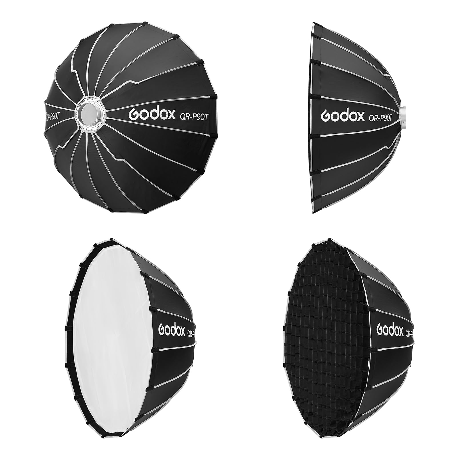GODOX Godox QR-P90T Softbox parabolico a sgancio rapido con griglia a nido d'ape, supporto Bowen con borsa da trasporto per diffusore anteriore e interno per Godox MS300 MS300-V SK400II QT400III QT600