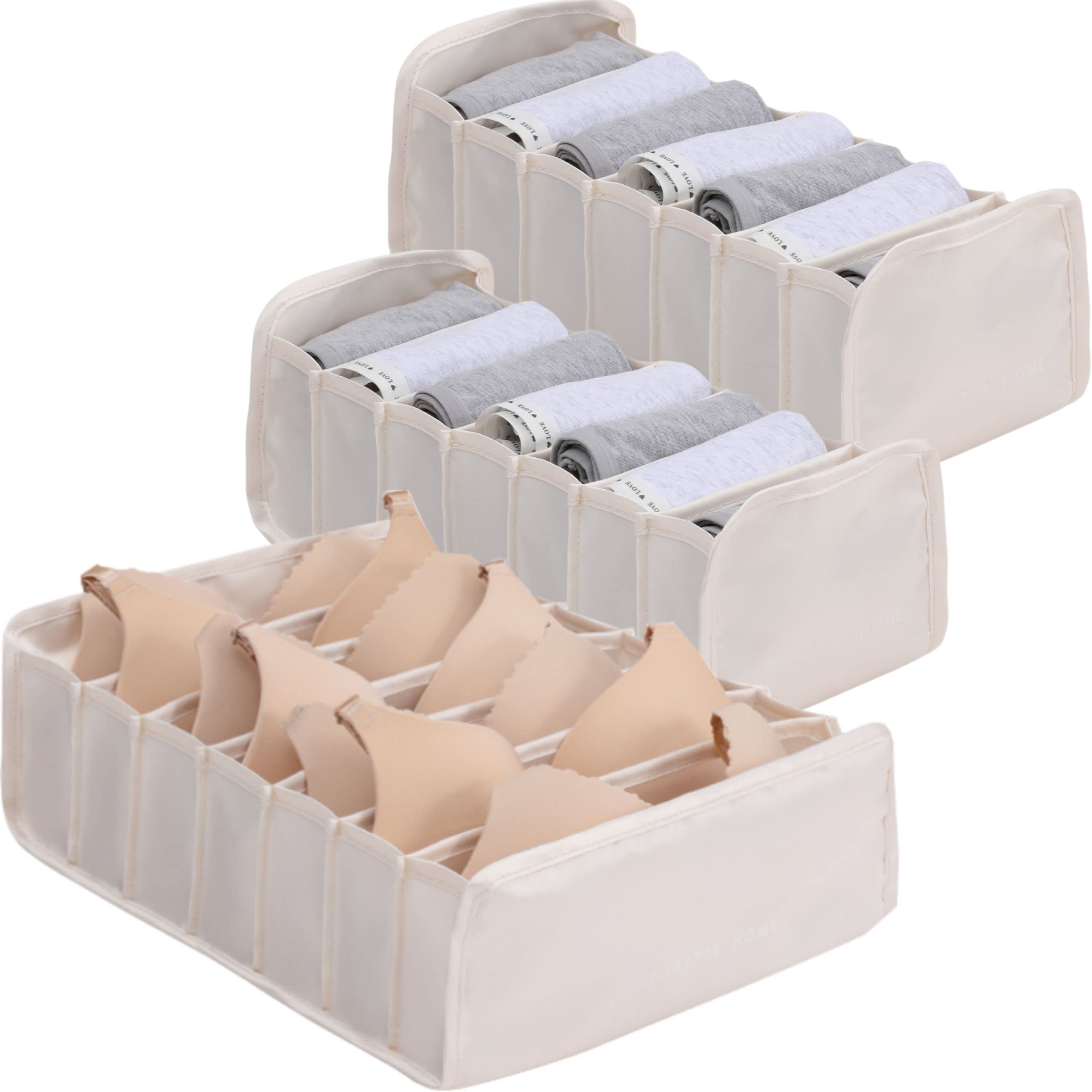 CANFOD 3-Piece Set Wardrobe Clothes Organizer for Drawers, Underwear Drawer Organizer, Closet Organizers and Storage for Folded Clothes (Sock & Underwear set (7S*2+7M*1), Morandi Pearl)