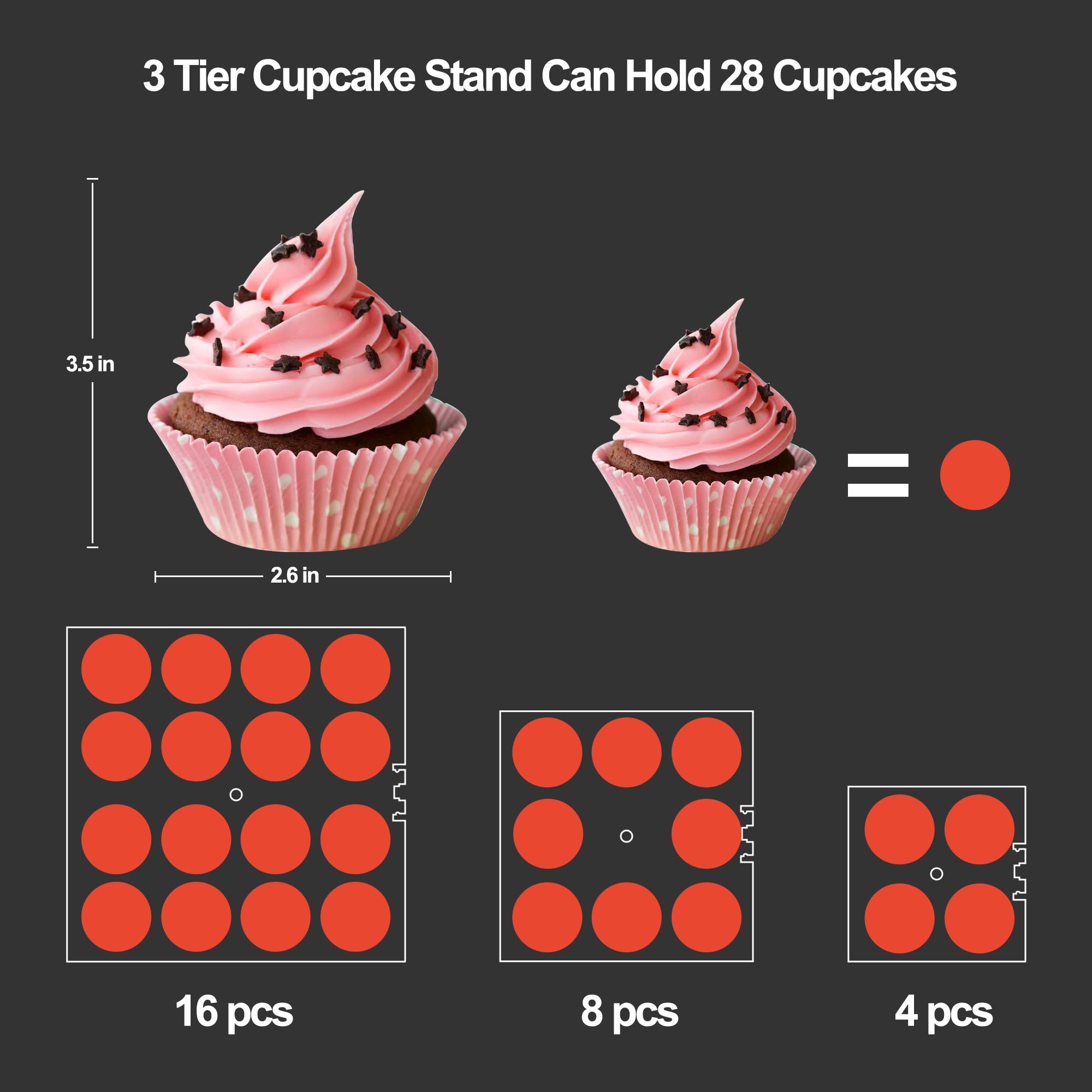 Cupcake Stand - 3 Tier Cupcake Tower with Rechargeable Light- Cupcake Holder for 24 Cupcakes-7 Color Cake Stand- Clear Dessert Display Stand for Weddings, Birthdays, and Special Occasions