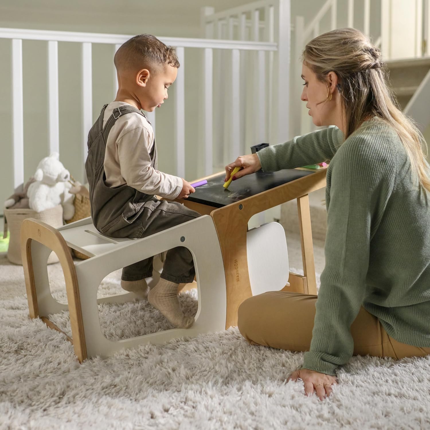 Maxi-Cosi Toucan 3 w 1 Wieża Edukacyjna dla Niemowląt, Montessori Pomocnik Kuchenny Drewniany, 1,5–99+lat, 10–150kg, 3 Ustawienia Wysokości, Stolik+Krzesełkiem, FSC® 100% Certyfikowanego, Natural Wood