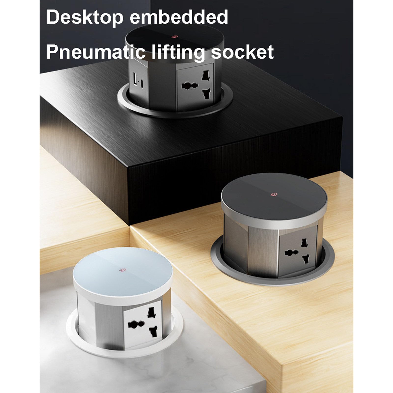 Presa elettrica pop-up con 3 prese universali, ricarica wireless e porte per caricabatterie B+Type-c per casa, ufficio, cucina, piani di lavoro, scrivania,White