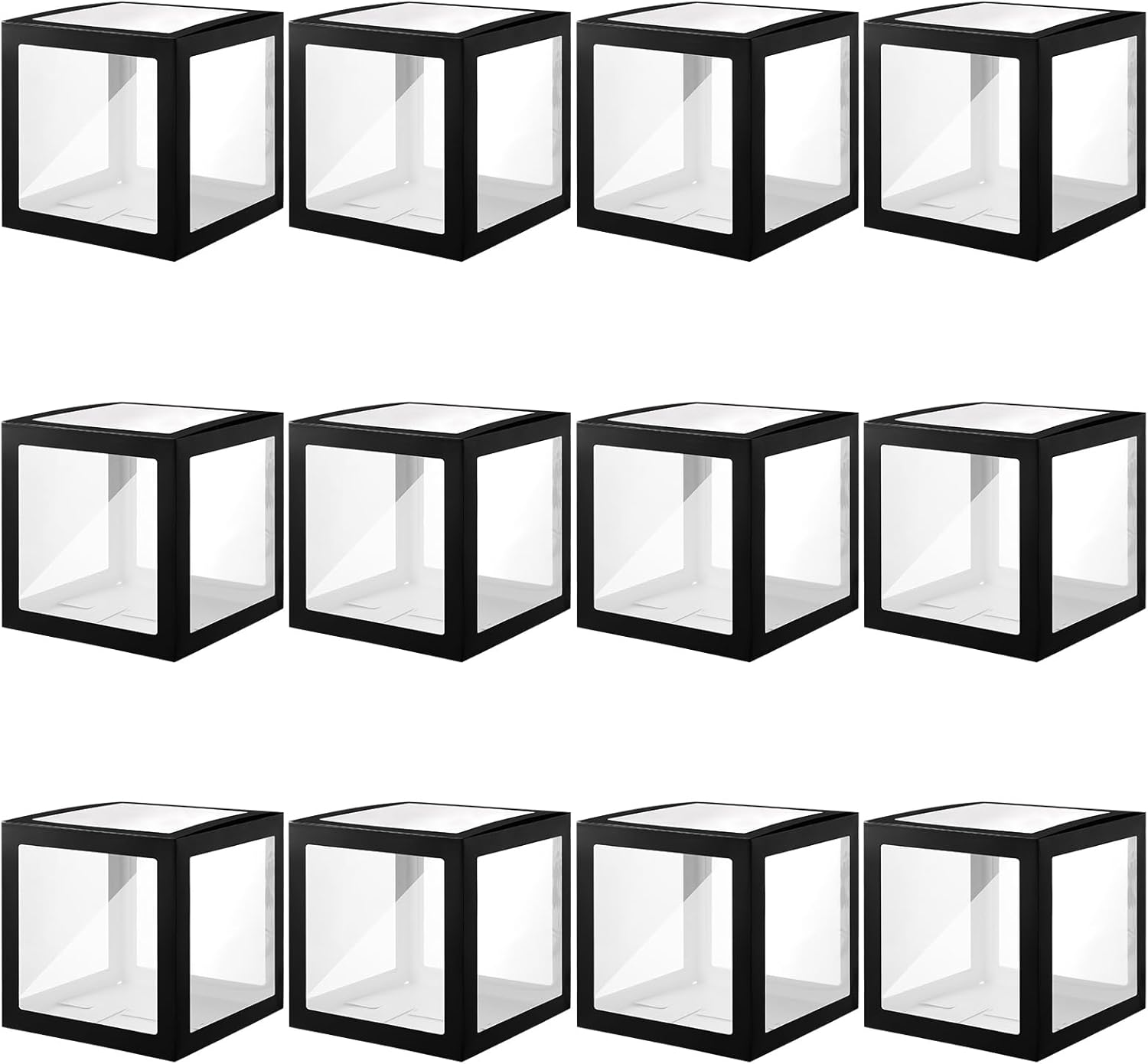 Thyle 12 Pcs Transparent Balloon Boxes Clear Balloon Boxes with 99 Letters for Baby Shower Gender Reveal Grad Birthday Party Bridal Wedding Anniversary Backdrop Decoration (Black)