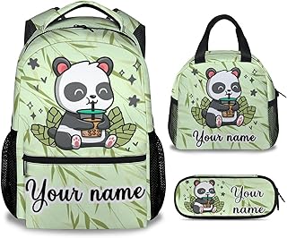 COOPASIA Personalized Panda Backpack with Lunch Box And Pencil Case, 16 Inch Panda Theme Bookbag with Adjustable Straps, Durable, Lightweight, Large Capacity, School Backpack for Girls Women