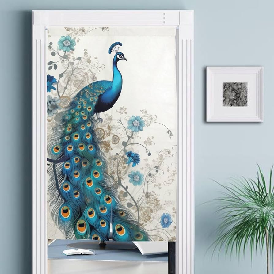 Amazon｜MiaoLD のれん 孔雀 クジャク 羽毛 エレガント 中国風