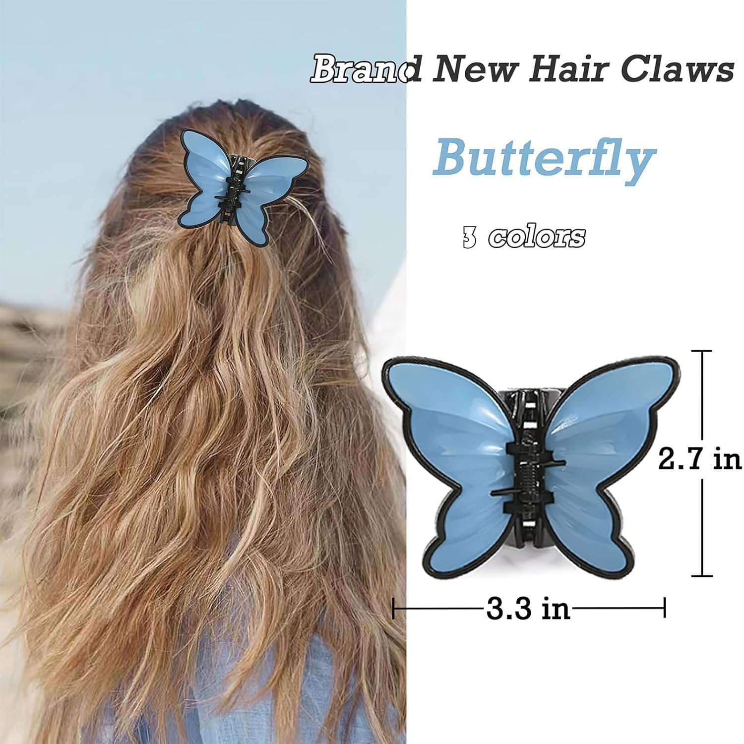 3 Pcs Butterfly Hair Claw, Fairy Acrylic Butterfly Shark Clips Strong Hold Non-Slip Claw Clips Hair Accessories for Thick Thin Hair Barrettes for Women(3 Colors) - Image 7