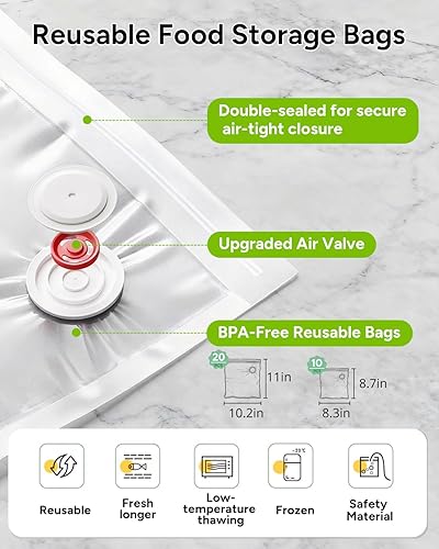 Miniatura 6 de Handheld Vacuum Sealer for Food, Compact Vacuum Sealer Machine with 30 Reusable Bags, Rechargeable Food Sealer for Freezer, Kitchen, Home, BBQ, Sous