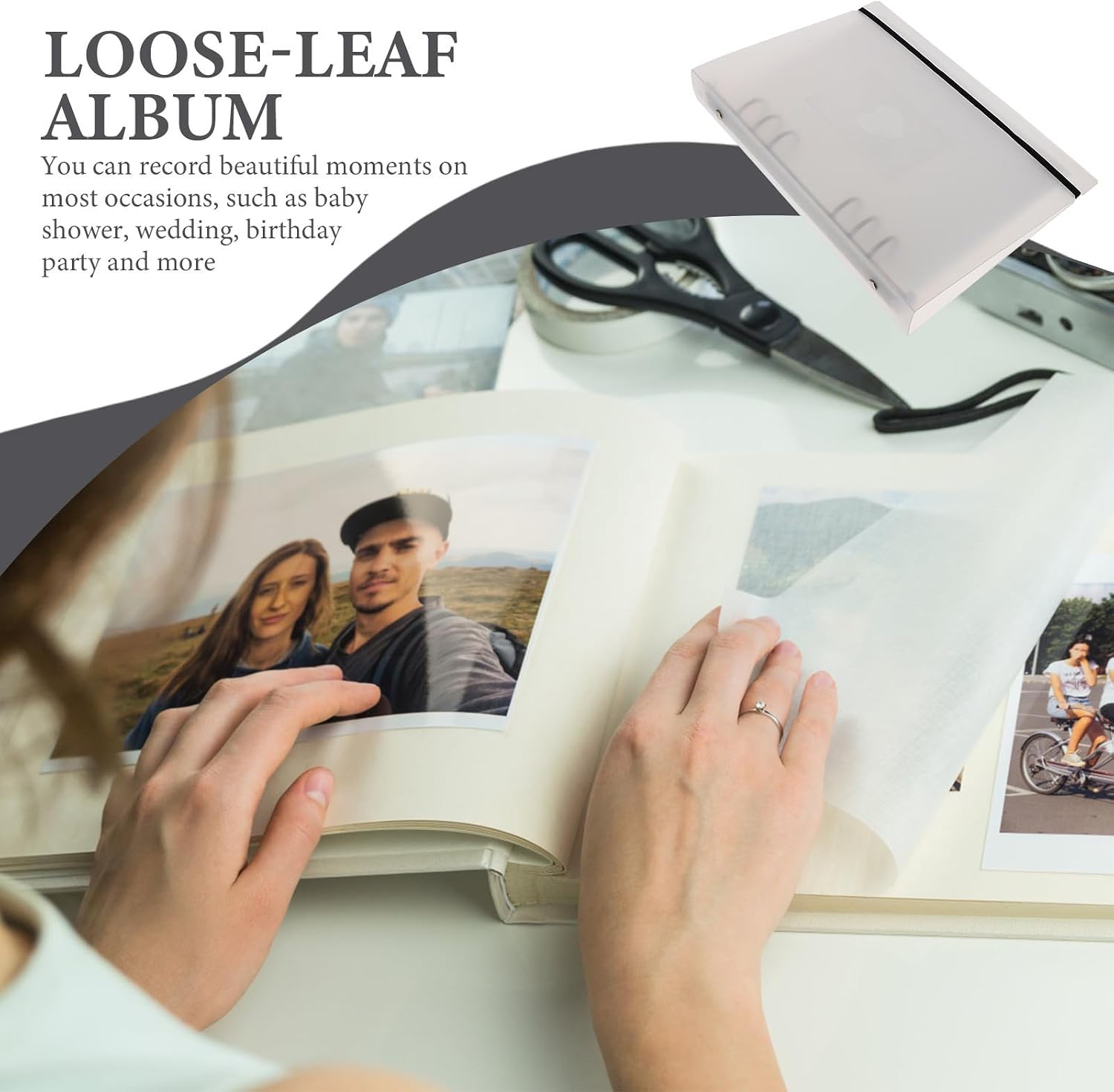 Photo Album Binder Ring Binder White A5 with 10 Inner Pages Plastic Sturdy Photo Storage Book for Postcards and Pictures for Home and Office Use