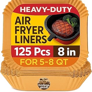 Air Fryer Paper Liners, 125Pcs Parchment Paper, Air Fryer Liners Disposable for Microwave, Non-Stick Air Fryer Liner Square Free of Bleach (8IN)