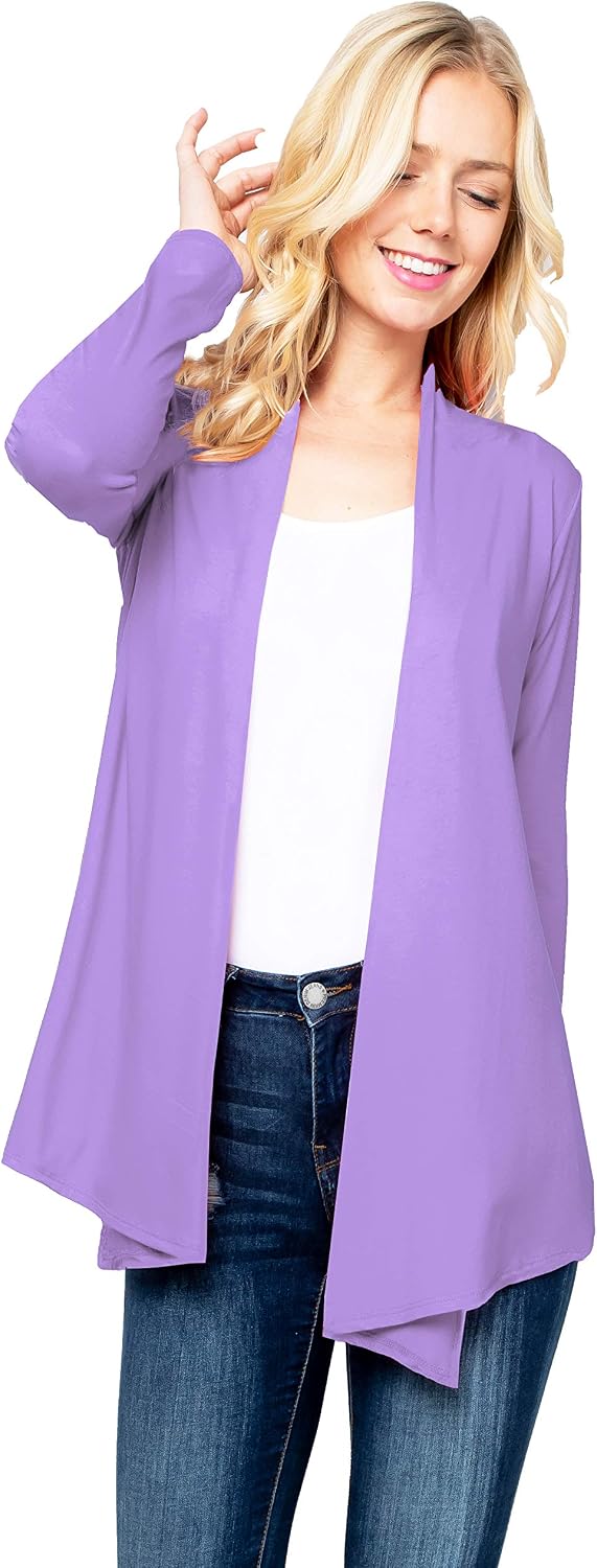 Women's Drape Front Open Cardigan Long Sleeve (S-2X, Made in USA) image 4