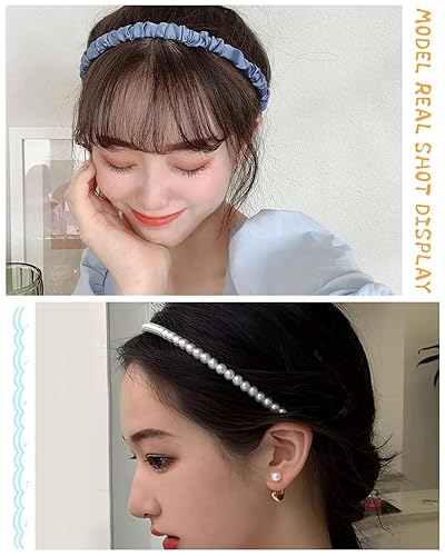 Miniatura 4 de JELIEE Paquete de 7 diademas de diferentes diseños, diademas de moda para mujeres, diademas antideslizantes de flores, lindas diademas de perlas