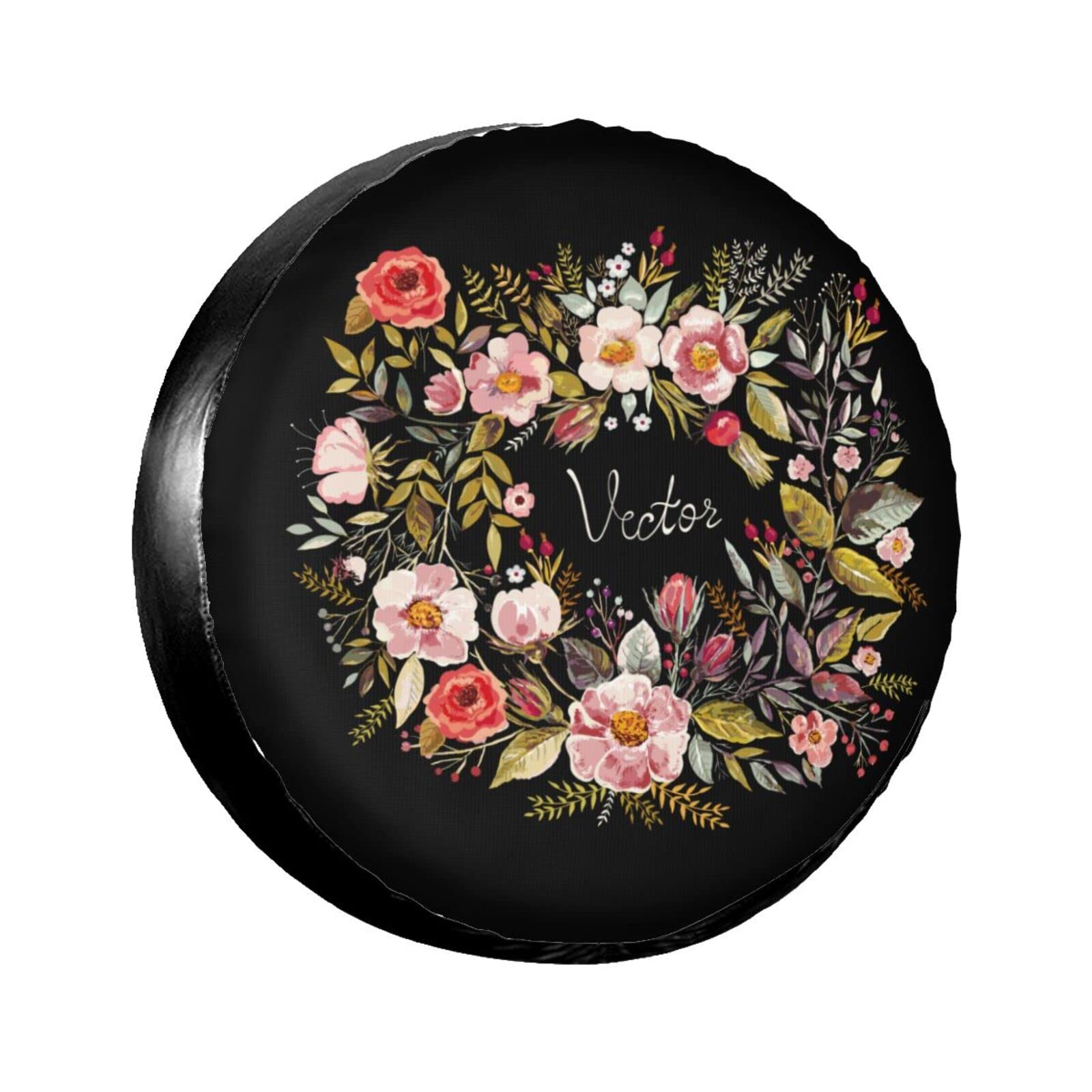 Vintage Floral Wreath Spare Tire Cover Wheel Protectors Dust-Proof Wheel Tire Cover Fit Trailer, Rv, Sand Many Vehicle 16inch