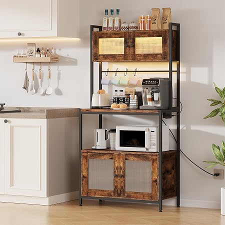 HOOBRO Bakers Rack with Storage Cabinet, 5-Tier Coffee Bar with