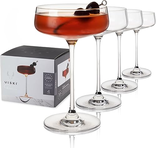 Viski Reserve Julien Coupe Martini, vasos de cristal únicos, juego de 4 vasos de cóctel con tallo de 10 onzas, transparente