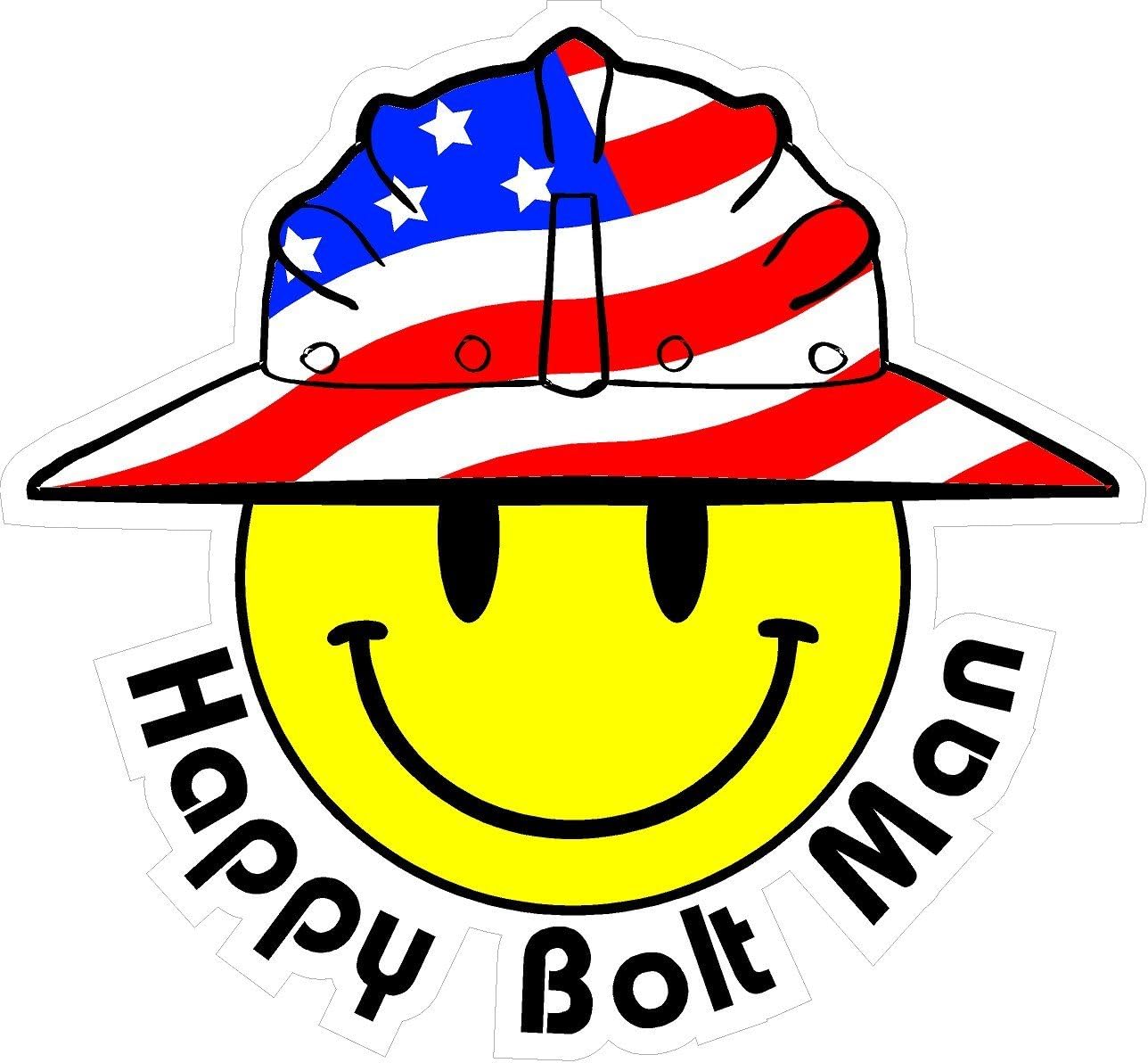 3 - Happy Bolt Man Smiley USA Hardhat Oilfield Helmet Toolbox Sticker H824