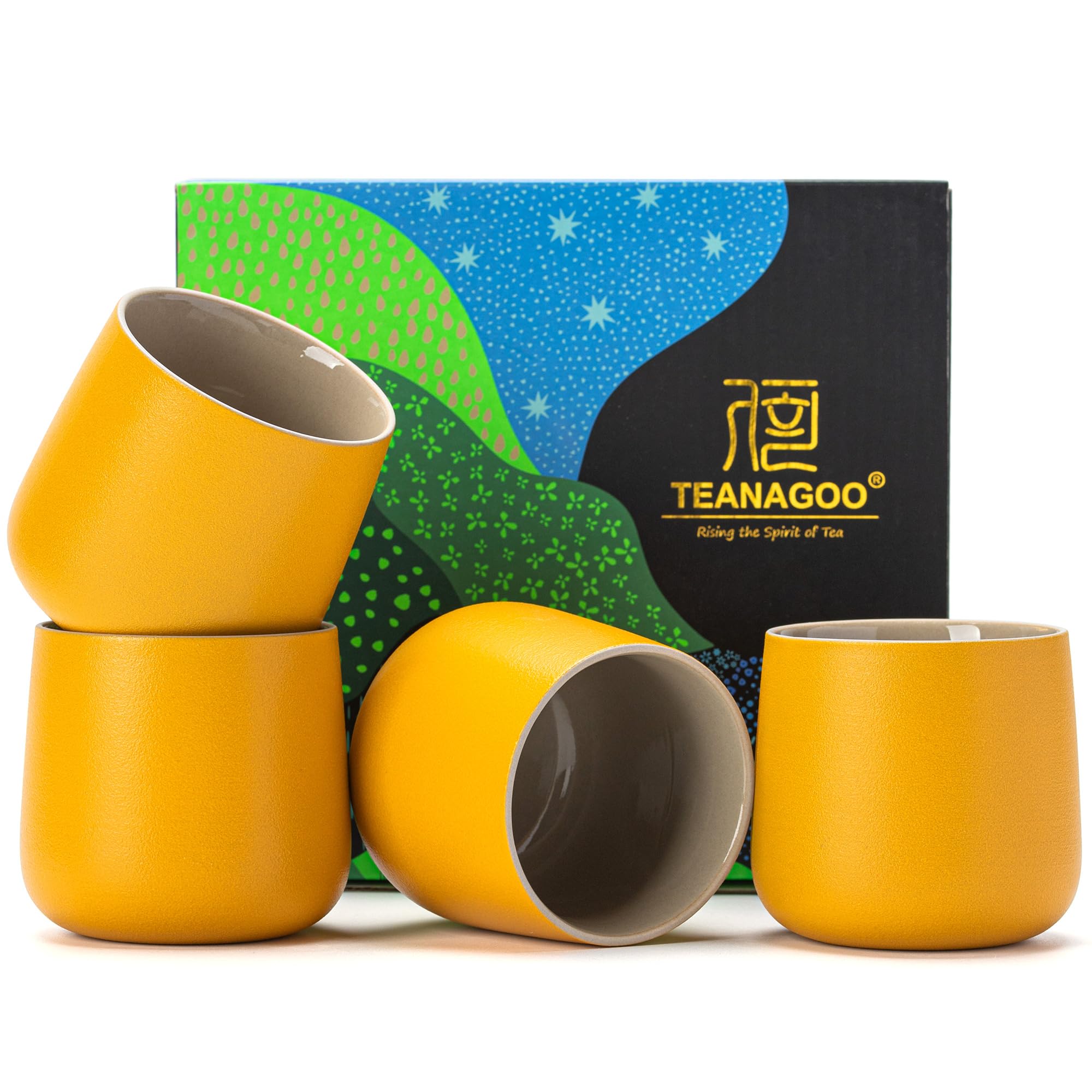 TEANAGOO Japanese Tea Cup, 7.2Oz / 205 ml,Yellow, H18, 4 Pcs/box, Japansese Cups,Chinese Tea Cups, Occupied Japan Tea Cups