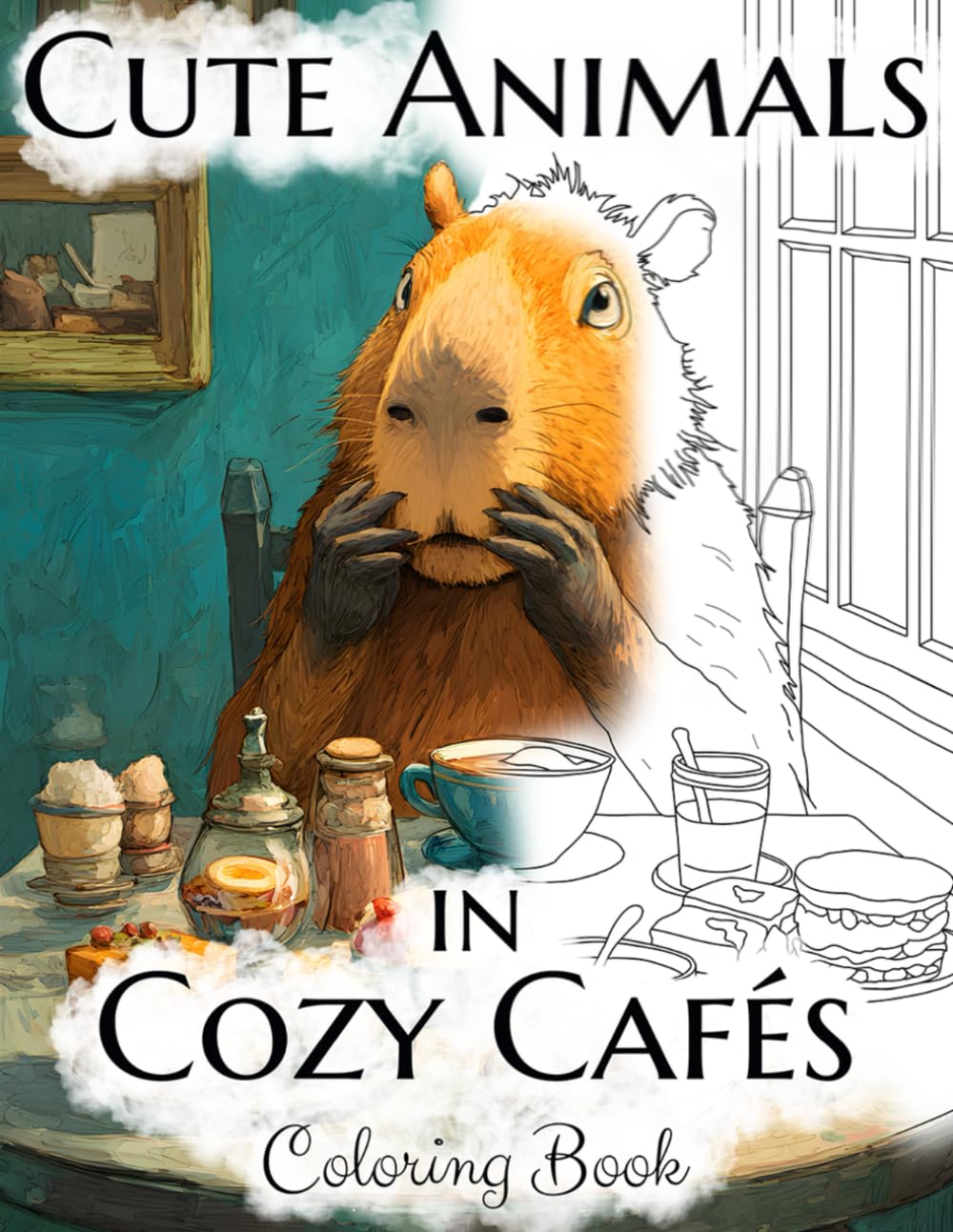 Cute Animals in Cozy Cafés Coloring Book: Vintage Café Scenes with Adorable Animals – A Relaxing Coloring Book for Adults and Teens
