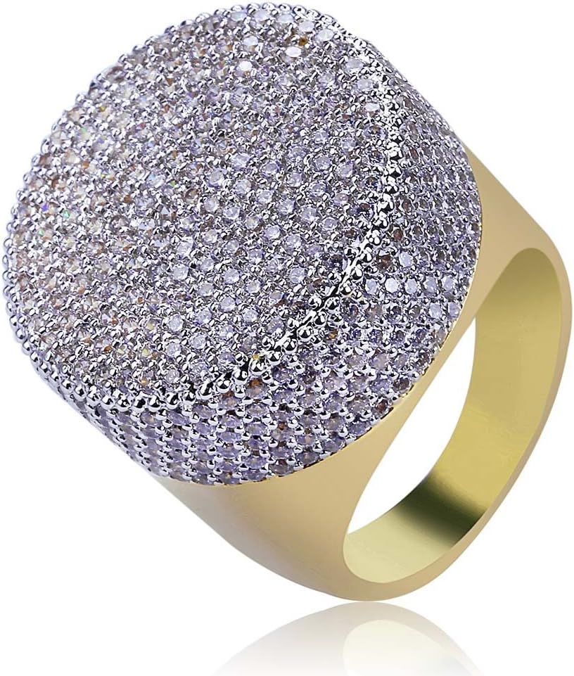 Iced Out Personality Fashion Big Head Ring 18K Gold Plated Bling CZ Simulated Diamond Hip Hop Ring for Men Women