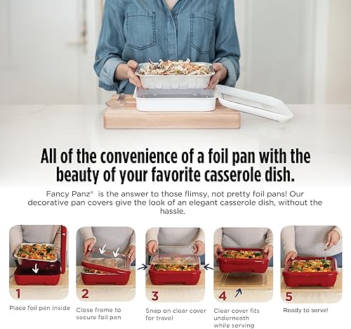 Miniatura 2 de Fancy Panz - Portador de Bandeja de Papel de Aluminio Azul Mezclilla de 8x8" con Tapa - Bandeja Elevada para Servir Alimentos - Portador de Cazuela