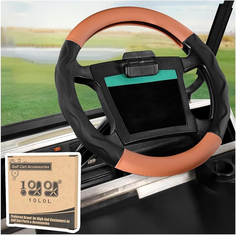Capa para Volante de Carrinho de Golfe 10L0L em Couro Sintético PU com Padrão de Fibra de Carbono para Yamaha e Club Car, 35,6 cm