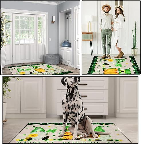 Miniatura 6 de Tapete antideslizante de fieltro irlandés, de 32 x 48 pulgadas, tapete de bienvenida lavable de perfil bajo, tapete de bienvenida a cuadros para el