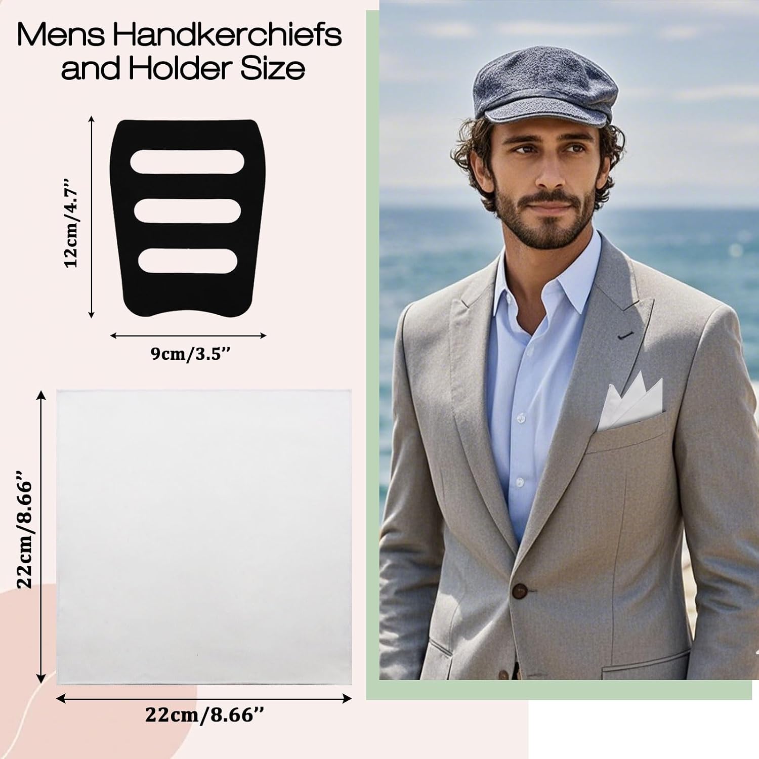 LJBFNN Cotton Pocket Squares for Men, 8.66'' Mens Ladies Handkerchief with Pocket Square Holder for Suit Tuxedo Wedding Party