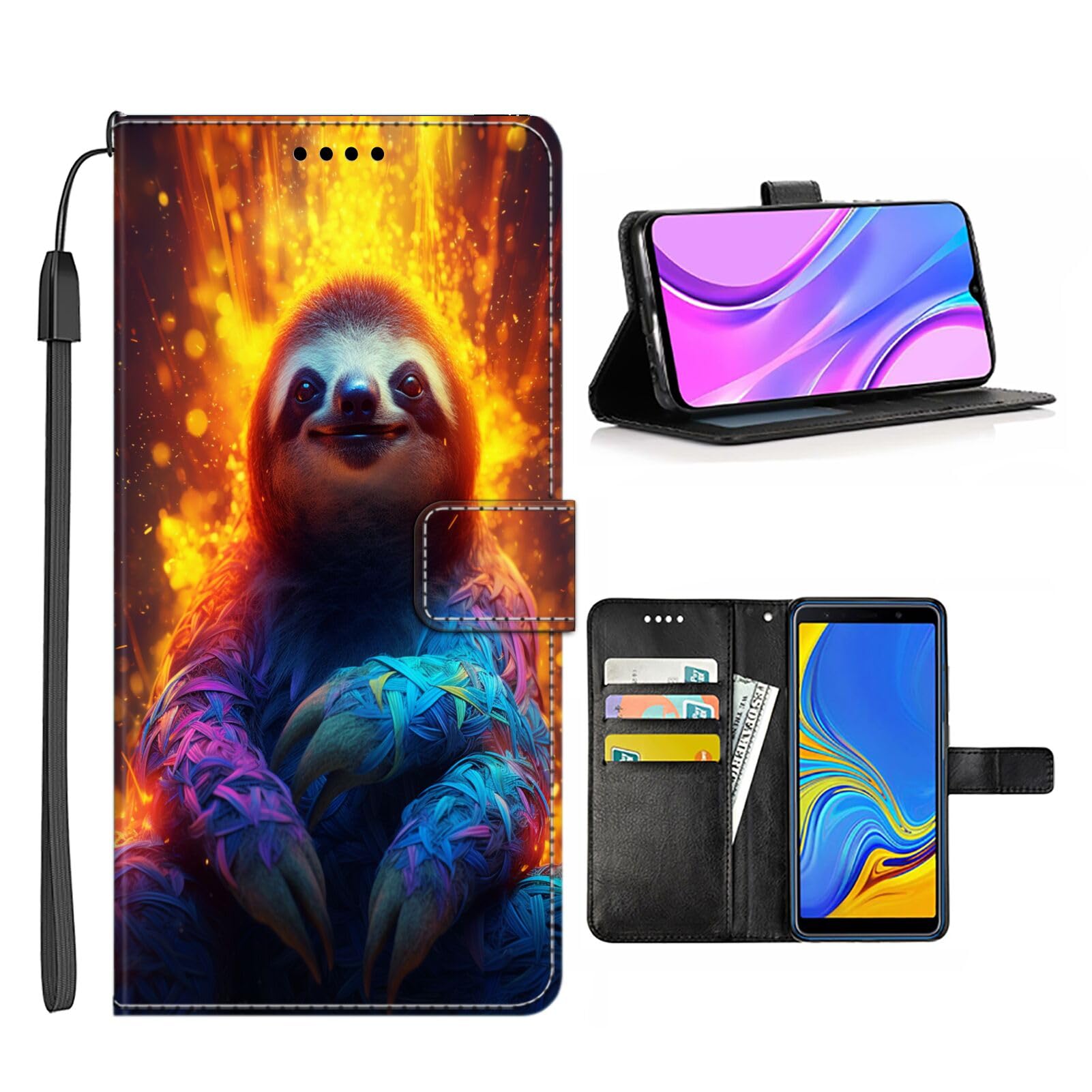 SANTUO Wallet Phone Case for Samsung Galaxy A9 with Sloth-aa48 Pattern Folio Magnetic Buckle Leather TPU Protective Case with Card Bag ID Card Multicolor