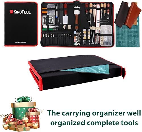 Miniatura 6 de 386 herramientas avanzadas de costura de cuero y suministros con organizador de transporte, herramientas de estampado, agujas y remaches, kit