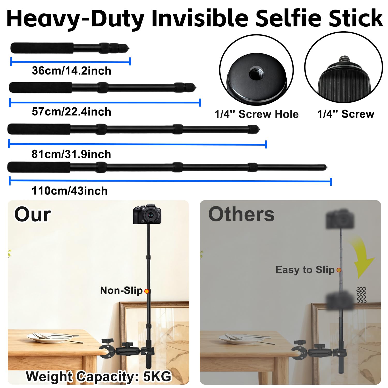 Aluminium Fahrräder Heck Halterung Set für mit 43" Unsichtbarem Selfie-Stick kompatibel mit Insta360 X5-X, Fahrräder Motorräder Lenker kompatibel mit GoPro 13-3, Osmo Action 6-3 für POV Vlogging