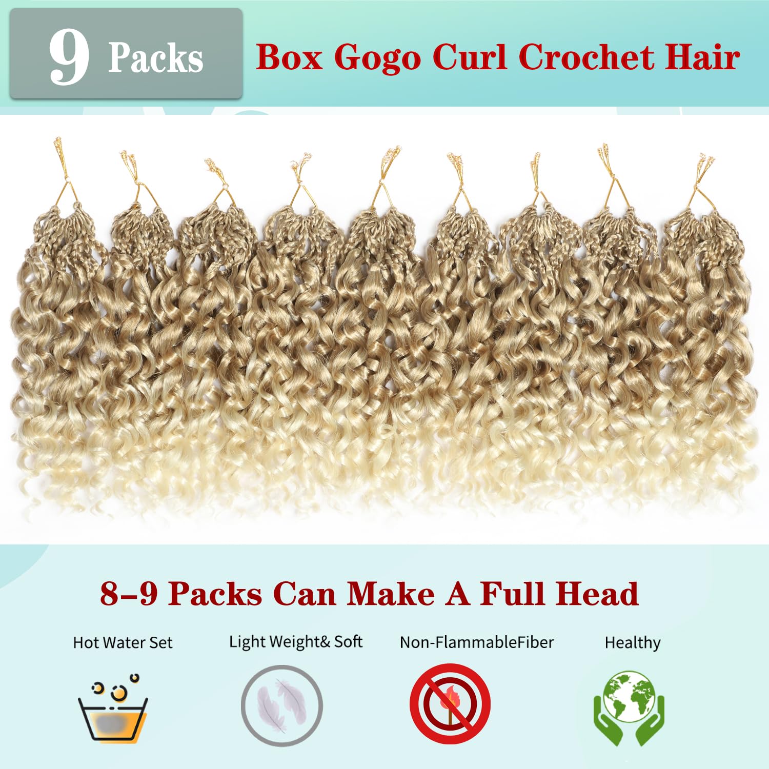 Gogo Curl Crochet Hair 10 Inch 9 Packs Ocean Wave Curly Crochet Hair for Black Women Pre-Looped Deep Wave Water Curly Braiding Extensions (27/613# - Image 2