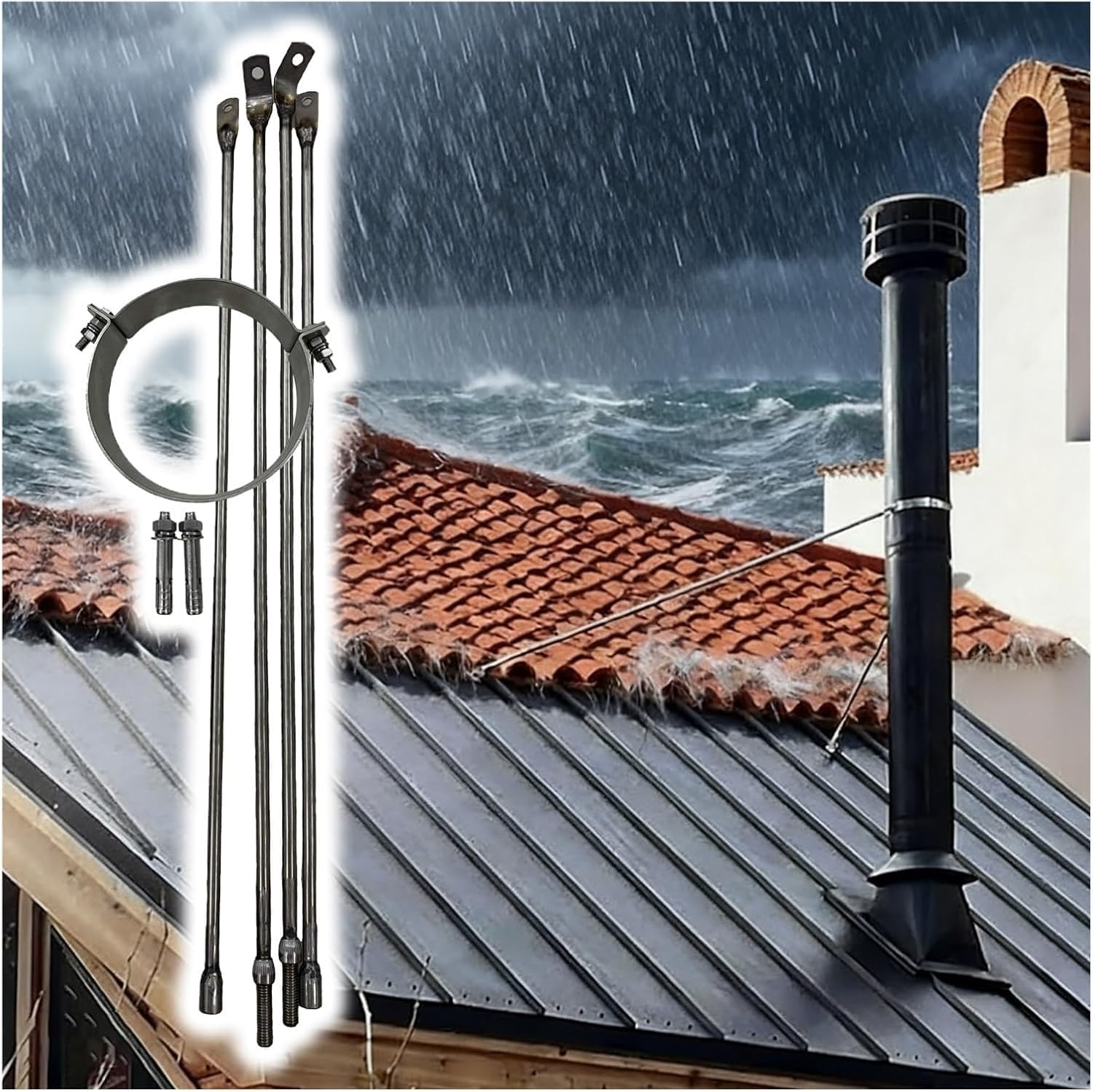 Morsetto per Tubo di Fumo Supporto Tubo Stufa Rimovibile per 30 25 22 20 18 15 cm di Diametro, Kit di Supporto del Supporto del Camino in Acciaio Inossidabile(Hoop Dia 80mm/3.1")