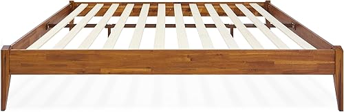 Miniatura 4 de Bme Dinkee - Base de cama de tamaño matrimonial sin cabecera, 15 pulgadas, minimalista y moderna, madera de acacia, 12 listones de madera para