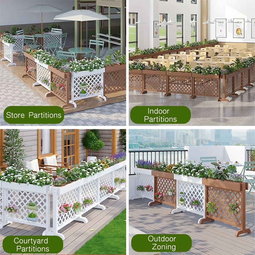 Pantalla de privacidad de celosía de madera, valla decorativa para patio y divisor de jardín con soportes para macetas para patios y uso comercial