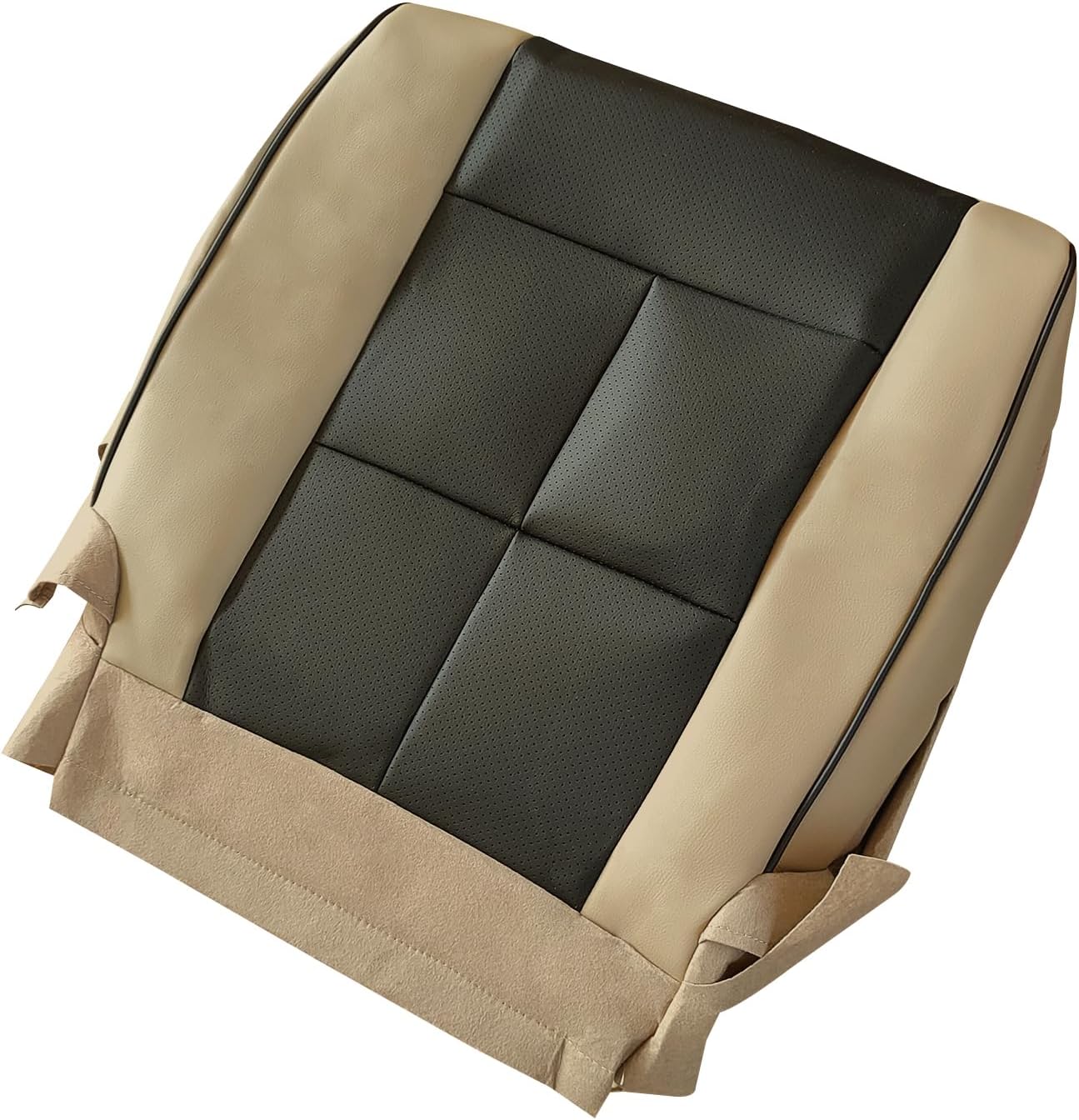 Driver Side Bottom Seat Cover Perforated Fits for Lincoln Navigator 2007-2014 Microfiber Leather, Tan/Black