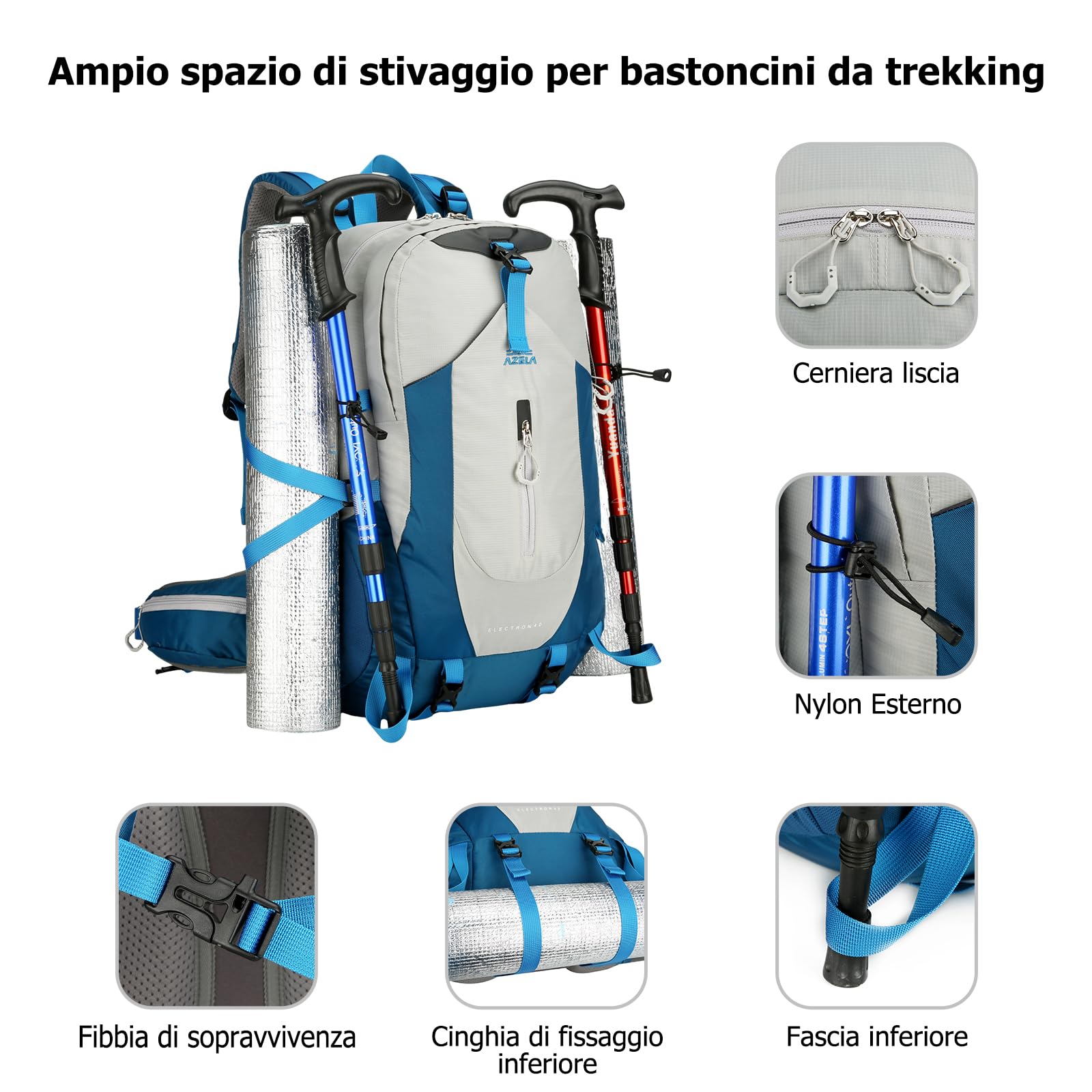 40L Zaino da Trekking Zaino Impermeabile Grande Zaini Leggero Hiking Nylon Campeggio Backpack per Donna Uomo Viaggio Sport Verde Scuro