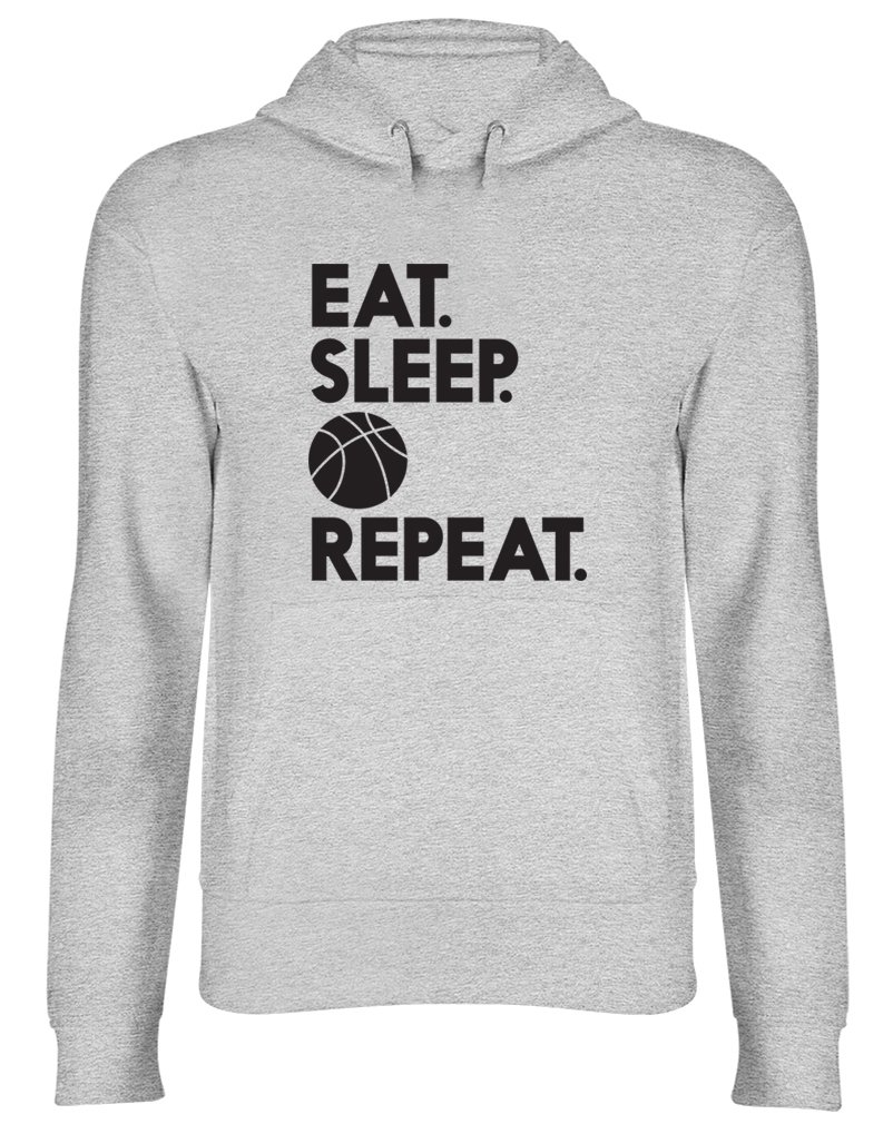 Shopagift Men's Grey Eat Sleep Basketball Repeat Hooded Top Unisex Hoodie