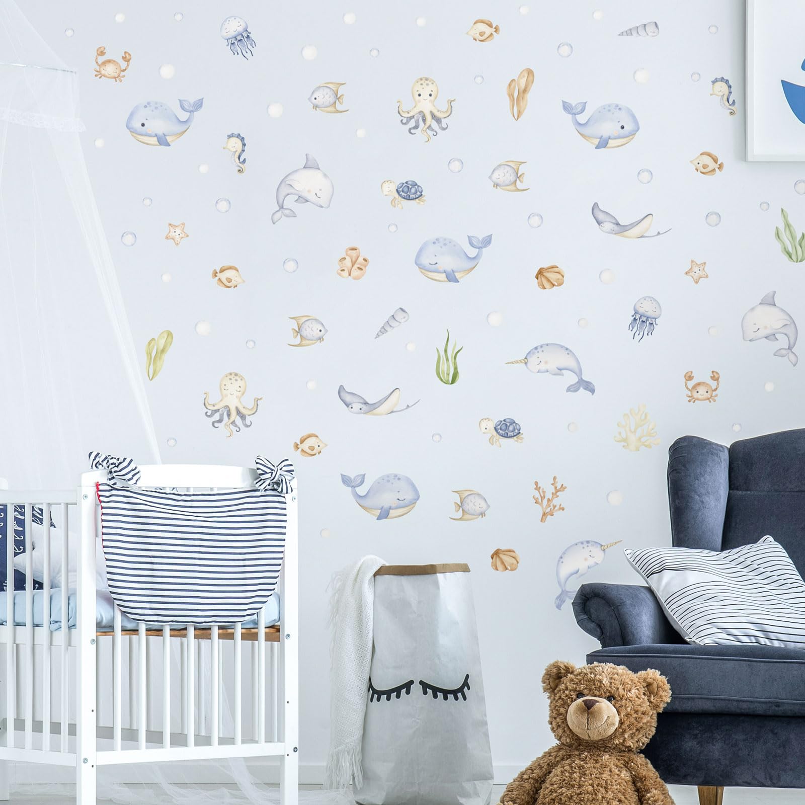 Stickerscape Underwater Pastel Sea Underwater Pastel Wall Stickers – Soft Ocean Scene Wall Decals For Kids Room, Easy To Apply & Removable, Ideal For Nursery & Playroom Décor