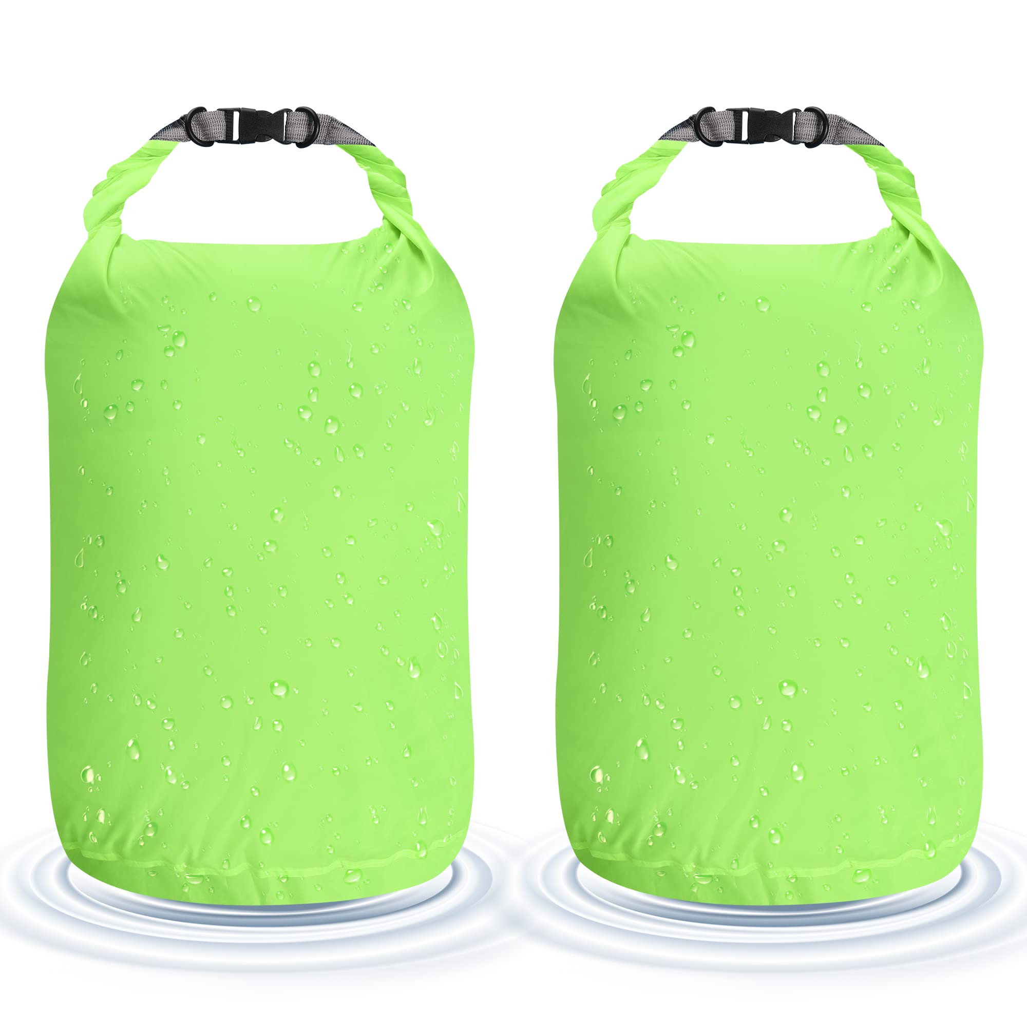 Desoto Confezione da 2 sacchetti impermeabili da 10 l/20 l/40 l/70 l, leggeri e portatili, per mantenere l'attrezzatura asciutta pulita, per kayak, palestra, escursionismo, nuoto, campeggio (verde, 20