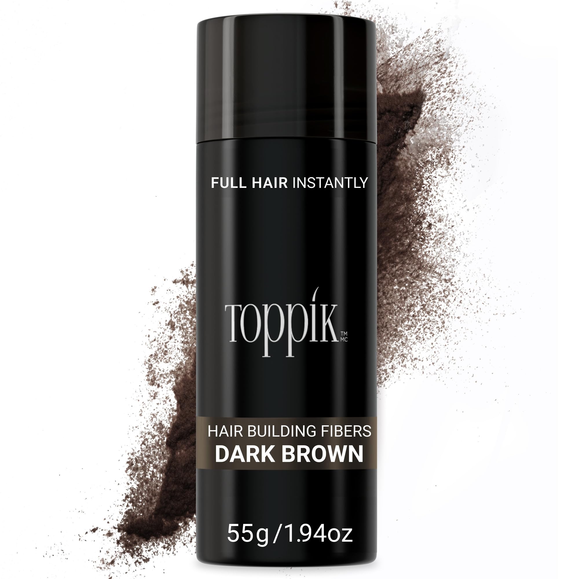 Toppik Haarfasern zur Haarverdichtung, Ansatzpuder und Streuhaar für Haarausfall und sofort volleres Haar, kaschiert lichte Stellen, natürlicher Look, einfach anzuwenden, Dunkelbraun, 55g