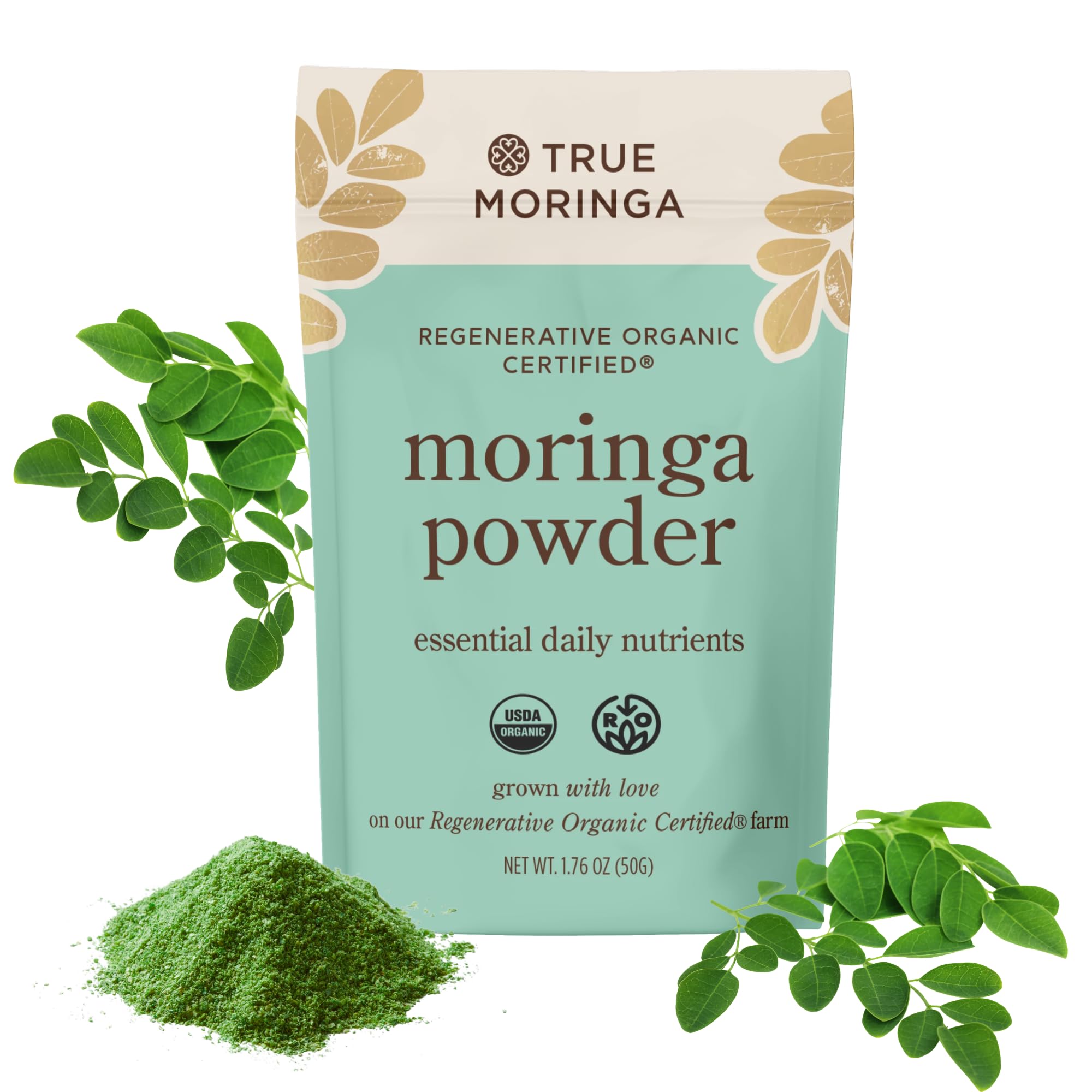 Organic Moringa Powder | 100% Regenerative Organic Raw Moringa Powder, Certified USDA. Non-GMO (50g)