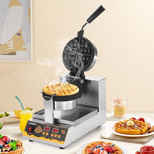 Miniatura 22 de WICHEMI Máquina de gofres comercial 360 Flip antiadherente giratorio Waffle Iron Control de tiempo Temperatura ajustable Cuerpo de acero inoxidable