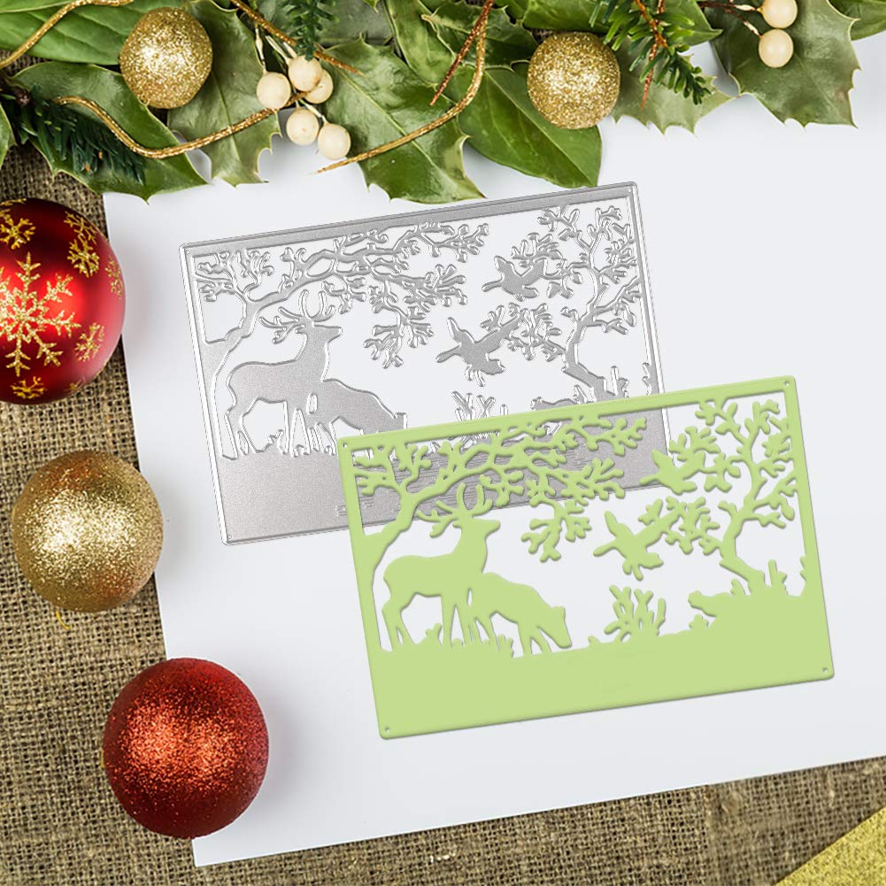Pochoirs Découpe Sapin Cerf Matrices De Découpe Métal Forme Sapin Et Cerf De Noël - Pour Scrapbooking, Cartes - Dimensions ~11,5x6 Cm