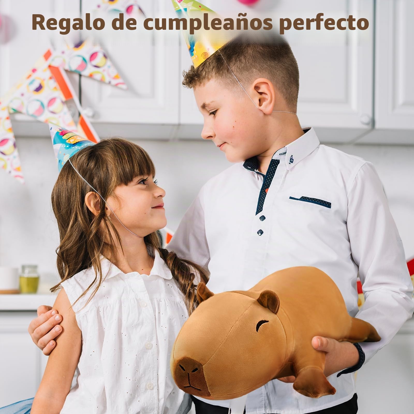 SQEQE Capybara de Peluche Animal de Peluche con 4 bebés, Lindos Animales de Peluche de Capybara Almohada de Peluche Suave Regalos de cumpleaños para niñas y niños