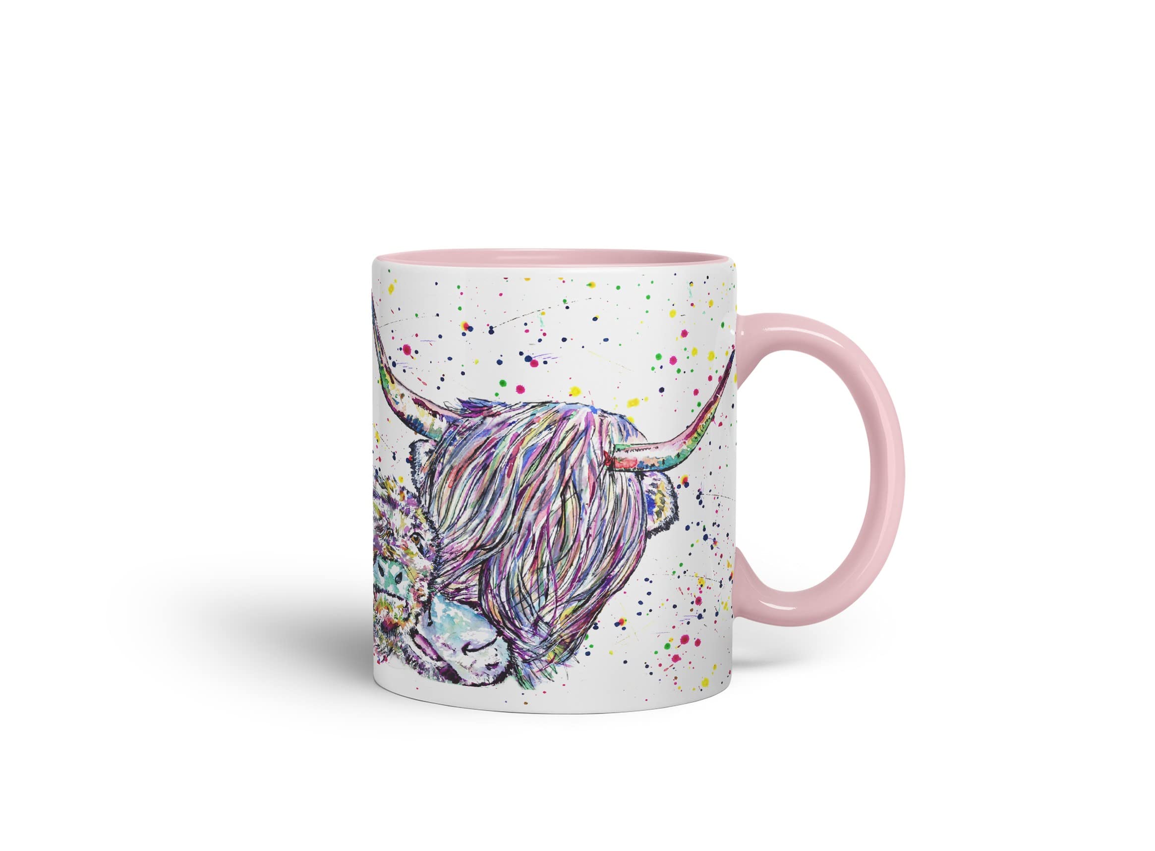 Vixar Mug Coloré Vache Des Highlands Animaux De La Ferme écossaise Aquarelle Art 330 Ml Tasse Cadeau D'anniversaire Travail Bureau Thé Café (Hc4) (Marron